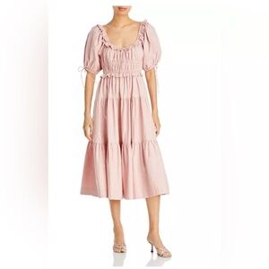 En Saison Brielle Poplin Puff-Sleeve Tiered Midi Dress romantic cotton size XS